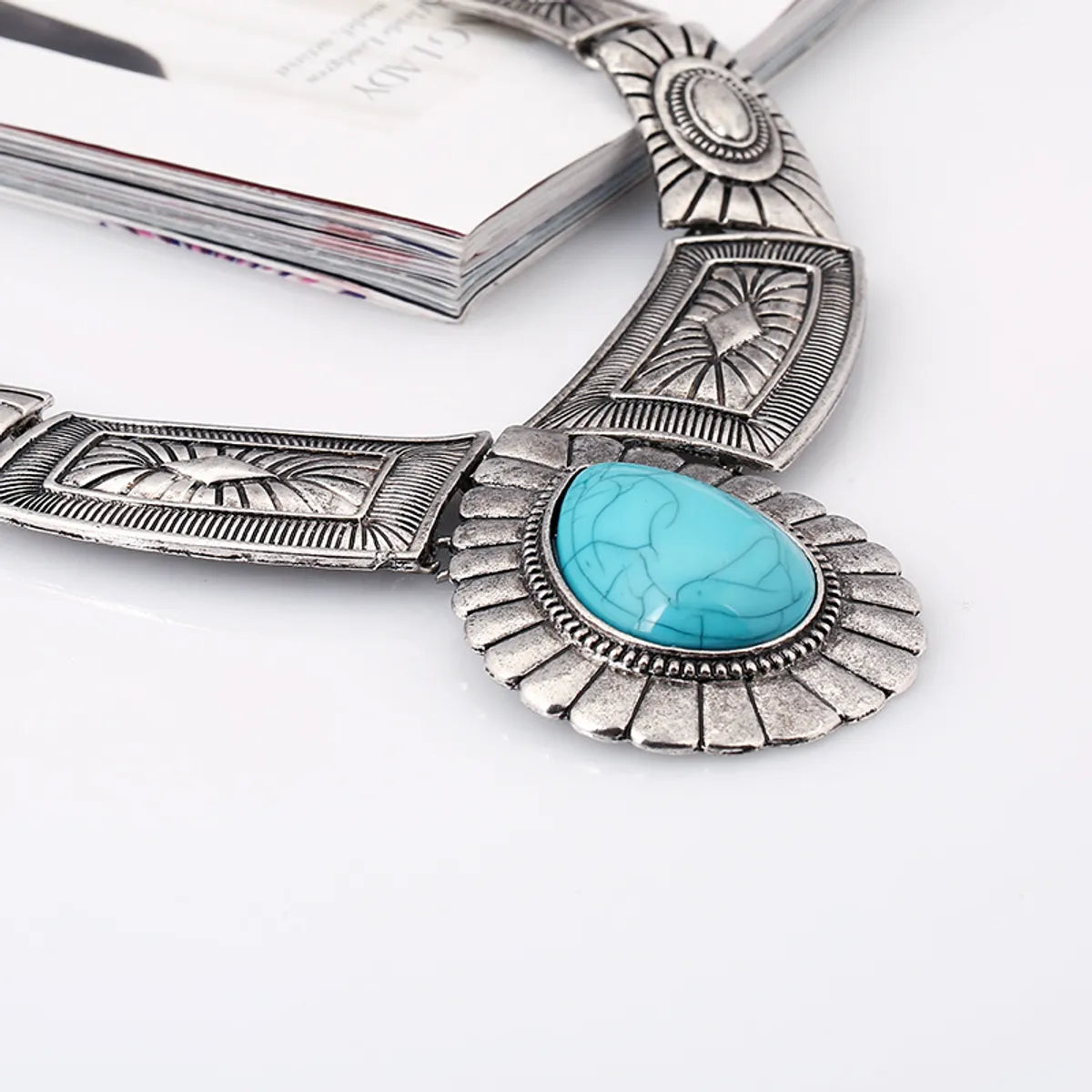 Retro Ethnic Style Water Droplets Rhombus Turquoise Alloy Wholesale Earrings Necklace