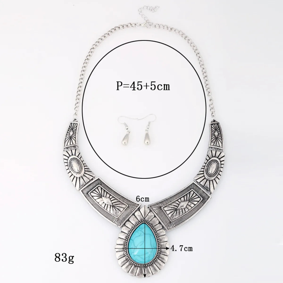 Retro Ethnic Style Water Droplets Rhombus Turquoise Alloy Wholesale Earrings Necklace