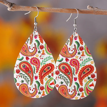 Retro Ethnic Style Water Droplets Stainless Steel Pu Leather Women's Drop Earrings