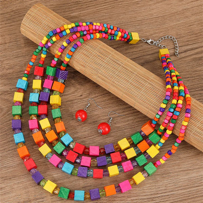 Retro Exaggerated Bohemian Round Alloy Wood Wholesale Necklace