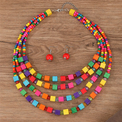 Retro Exaggerated Bohemian Round Alloy Wood Wholesale Necklace