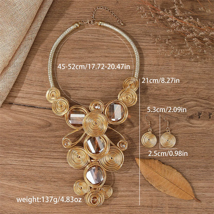 Retro Exaggerated Bohemian Round Arylic Rope Aluminum Wire Crystal Women'S Jewelry Set