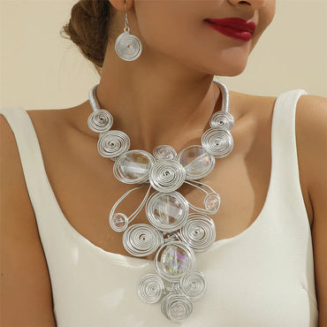 Retro Exaggerated Bohemian Round Arylic Rope Aluminum Wire Crystal Women'S Jewelry Set