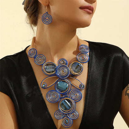 Retro Exaggerated Bohemian Round Arylic Rope Aluminum Wire Crystal Women'S Jewelry Set