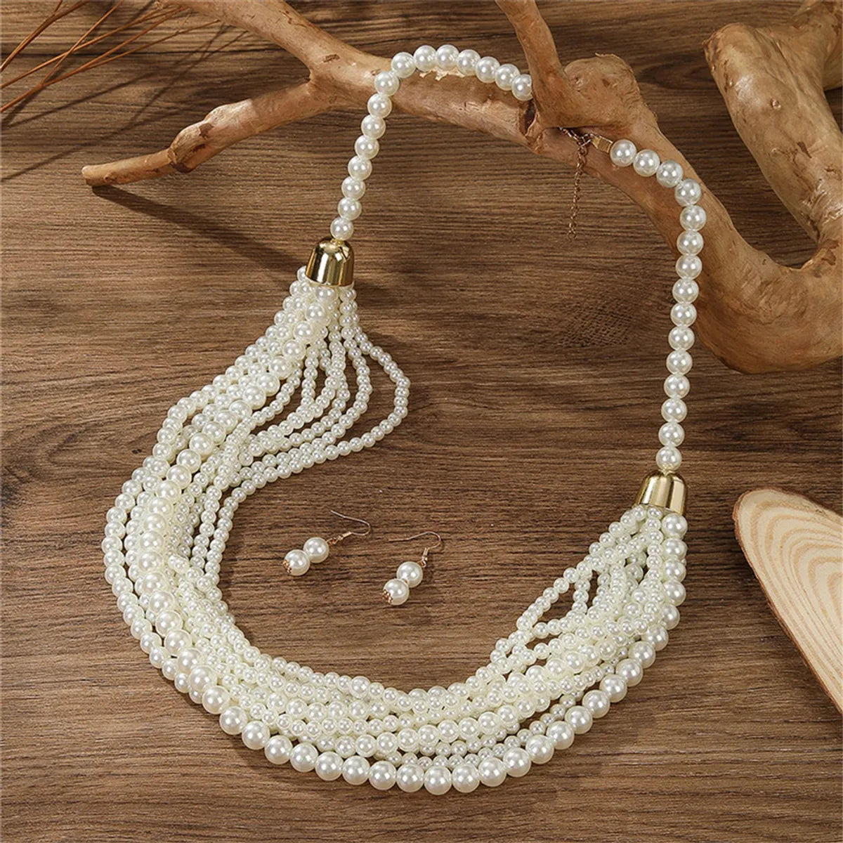 Retro Exaggerated Bohemian Round Imitation Pearl Wooden Beads Beaded Women'S Jewelry Set