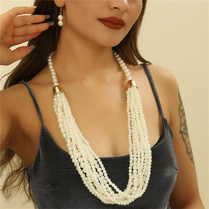 Retro Exaggerated Bohemian Round Imitation Pearl Wooden Beads Beaded Women'S Jewelry Set