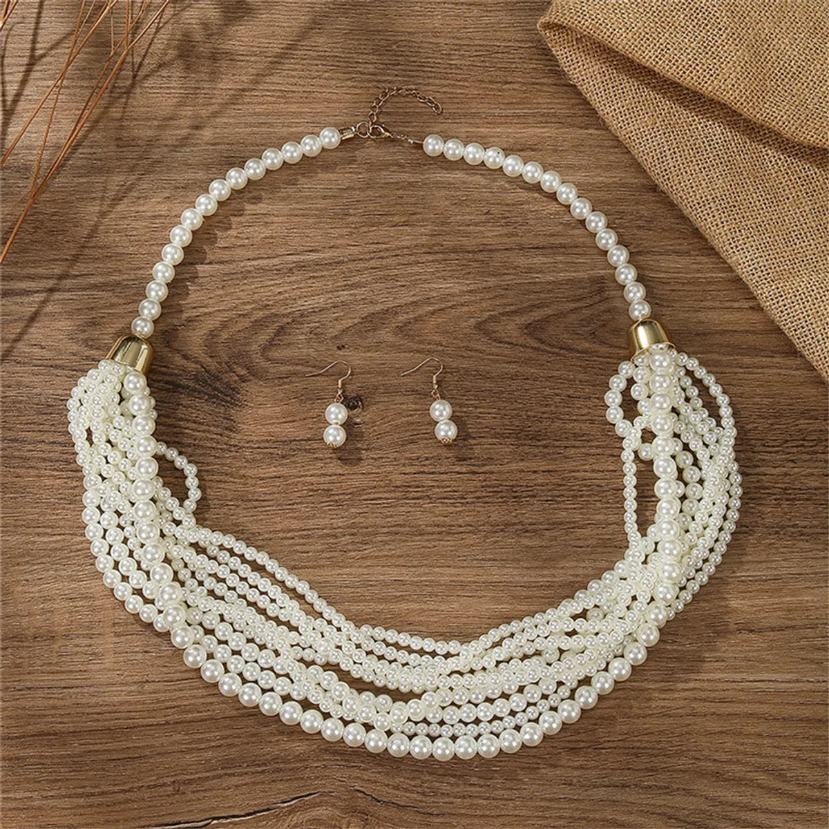 Retro Exaggerated Bohemian Round Imitation Pearl Wooden Beads Beaded Women'S Jewelry Set