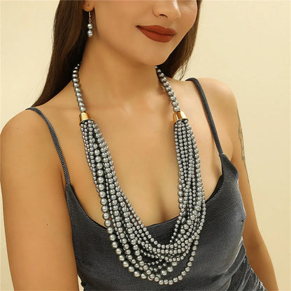 Retro Exaggerated Bohemian Round Imitation Pearl Wooden Beads Beaded Women'S Jewelry Set