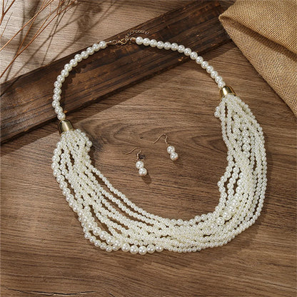 Retro Exaggerated Bohemian Round Imitation Pearl Wooden Beads Beaded Women'S Jewelry Set