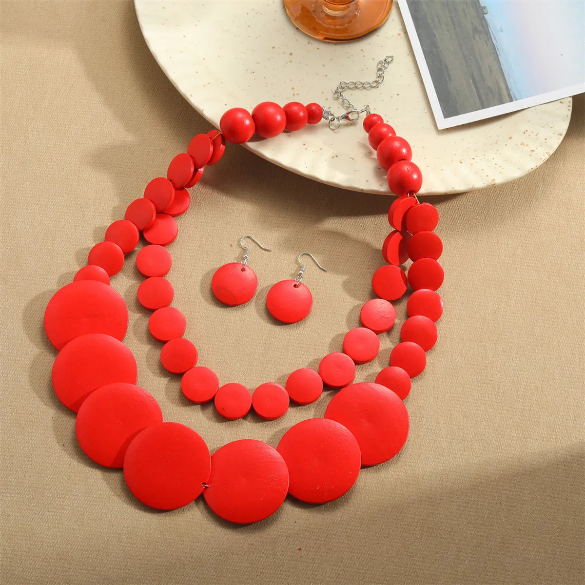 Retro Exaggerated Bohemian Round Wooden Beads Beaded Women'S Jewelry Set