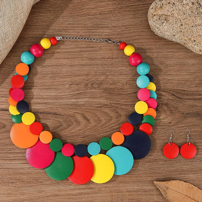 Retro Exaggerated Bohemian Round Wooden Beads Beaded Women'S Jewelry Set