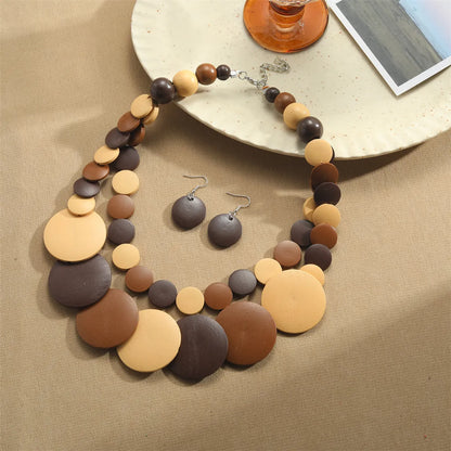 Retro Exaggerated Bohemian Round Wooden Beads Beaded Women'S Jewelry Set