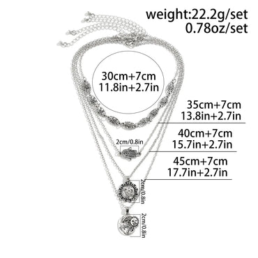 Retro Exaggerated Bohemian Sun Gloves Moon Alloy Iron Layered Tassel Chain Women's Pendant Necklace