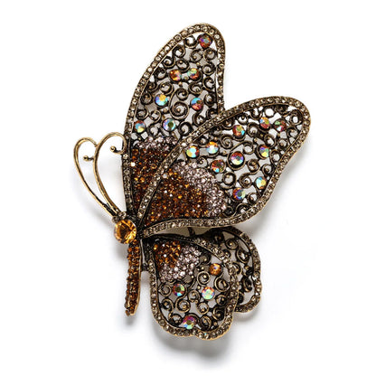 Retro Exaggerated Butterfly Alloy Plating Hollow Out Inlay Rhinestones Women'S Brooches