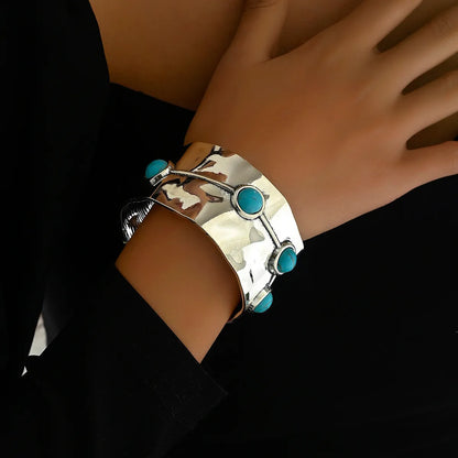 Retro Exaggerated Classic Style Irregular Solid Color Turquoise Iron Wholesale Wide Bracelet