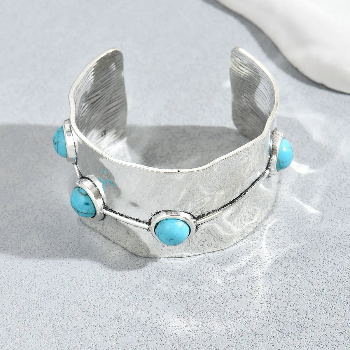 Retro Exaggerated Classic Style Irregular Solid Color Turquoise Iron Wholesale Wide Bracelet