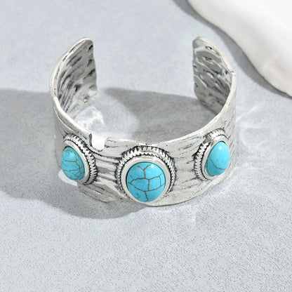 Retro Exaggerated Classic Style Irregular Solid Color Turquoise Iron Wholesale Wide Bracelet