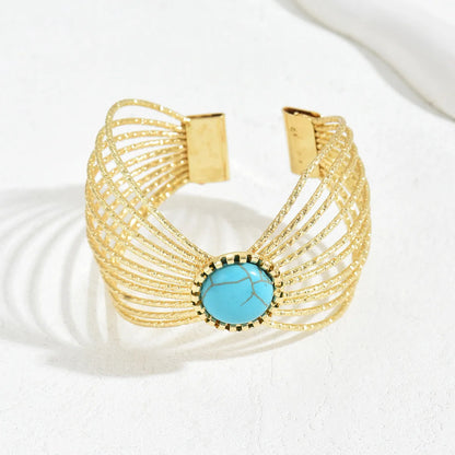 Retro Exaggerated Classic Style Irregular Solid Color Turquoise Iron Wholesale Wide Bracelet