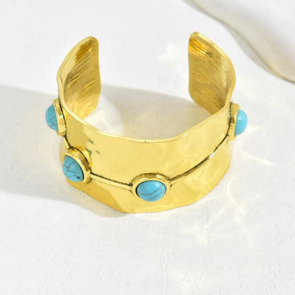 Retro Exaggerated Classic Style Irregular Solid Color Turquoise Iron Wholesale Wide Bracelet