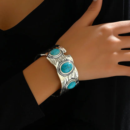 Retro Exaggerated Classic Style Irregular Solid Color Turquoise Iron Wholesale Wide Bracelet