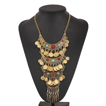 Retro Exaggerated Coin Zinc Alloy Plating Inlay Resin Women'S Long Necklace Necklace