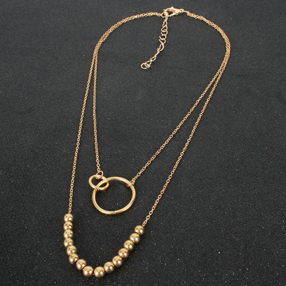 Retro Exaggerated Golden Round Bead Chain Ring Pendant Fashion Multi-layer Necklace Wholesale