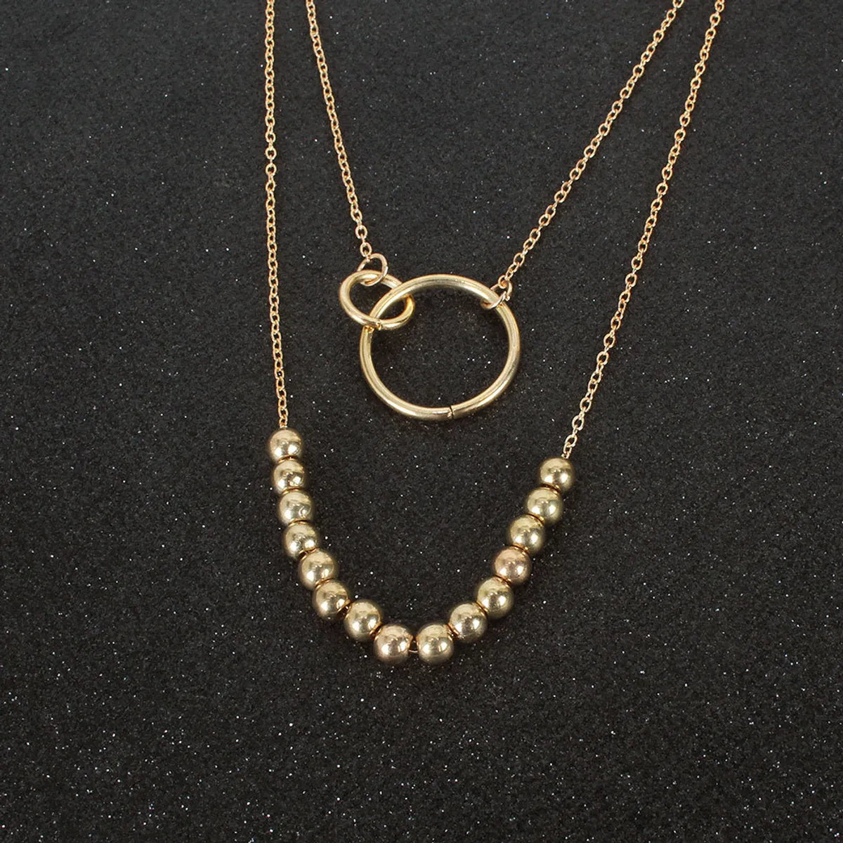 Retro Exaggerated Golden Round Bead Chain Ring Pendant Fashion Multi-layer Necklace Wholesale