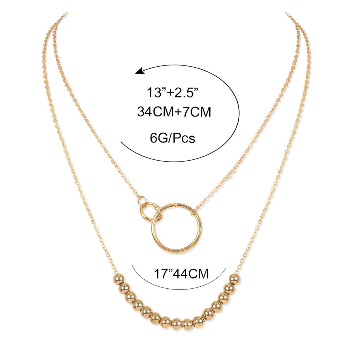 Retro Exaggerated Golden Round Bead Chain Ring Pendant Fashion Multi-layer Necklace Wholesale