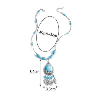 Wholesale Jewelry Retro Exaggerated Leaves Elephant Alloy Plastic Iron Turquoise Plating Hollow Out Inlay Pendant Necklace