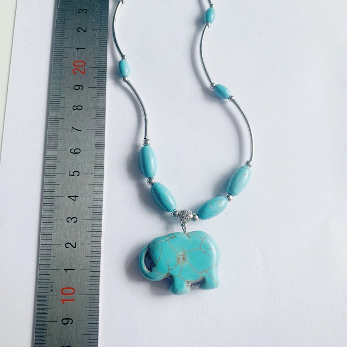 Wholesale Jewelry Retro Exaggerated Leaves Elephant Alloy Plastic Iron Turquoise Plating Hollow Out Inlay Pendant Necklace