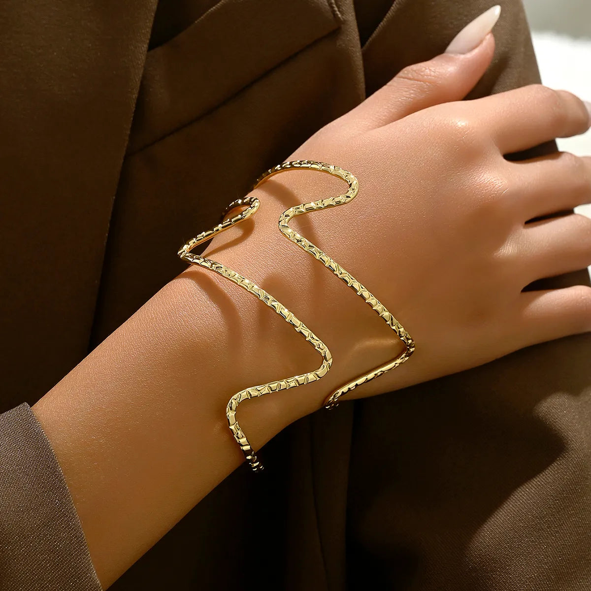 Retro Exaggerated Modern Style Irregular Lines Iron Wholesale Wide Bracelet