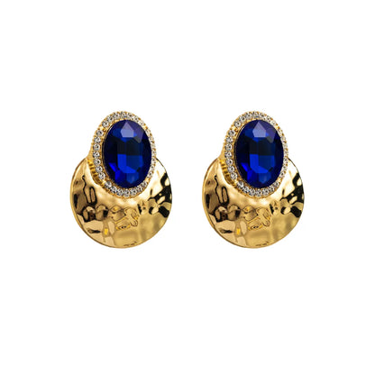 Retro Exaggerated Oval Alloy Inlay Rhinestones Gold Plated Women'S Ear Studs