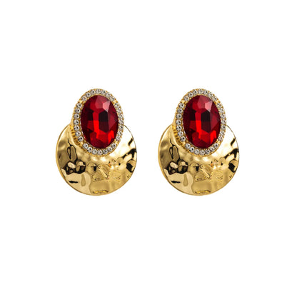 Retro Exaggerated Oval Alloy Inlay Rhinestones Gold Plated Women'S Ear Studs