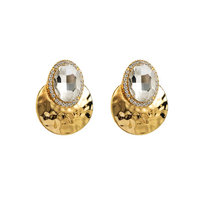 Retro Exaggerated Oval Alloy Inlay Rhinestones Gold Plated Women'S Ear Studs