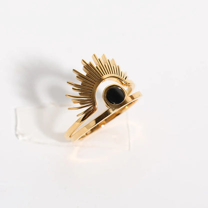 Retro Exaggerated Punk Eye Stainless Steel Plating Inlay Zircon 18k Gold Plated Open Ring