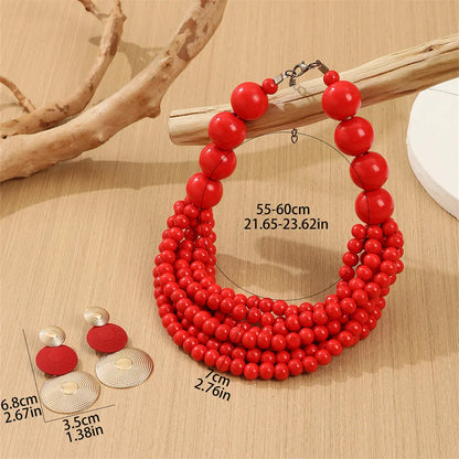 Retro Exaggerated Round Beads Wooden Beads Metal Beaded Women'S Necklace