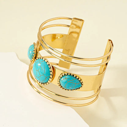 Retro Exaggerated Round Water Droplets Alloy Plating Inlay Turquoise Women'S Cuff Bracelets