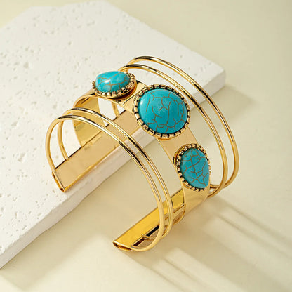 Retro Exaggerated Round Water Droplets Alloy Plating Inlay Turquoise Women'S Cuff Bracelets