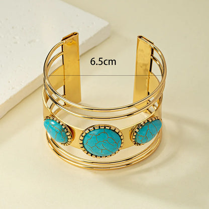 Retro Exaggerated Round Water Droplets Alloy Plating Inlay Turquoise Women'S Cuff Bracelets