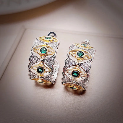 Retro Eye Copper Inlay Zircon Rings Earrings