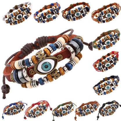 Retro Eye Pu Leather Beaded Resin Men's Bracelets