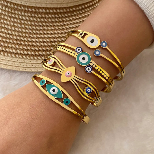 Retro Eye Stainless Steel Enamel Plating Bangle