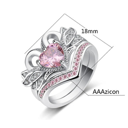 Retro Fashion Heart Shape Crown Alloy Inlay Zircon Rings