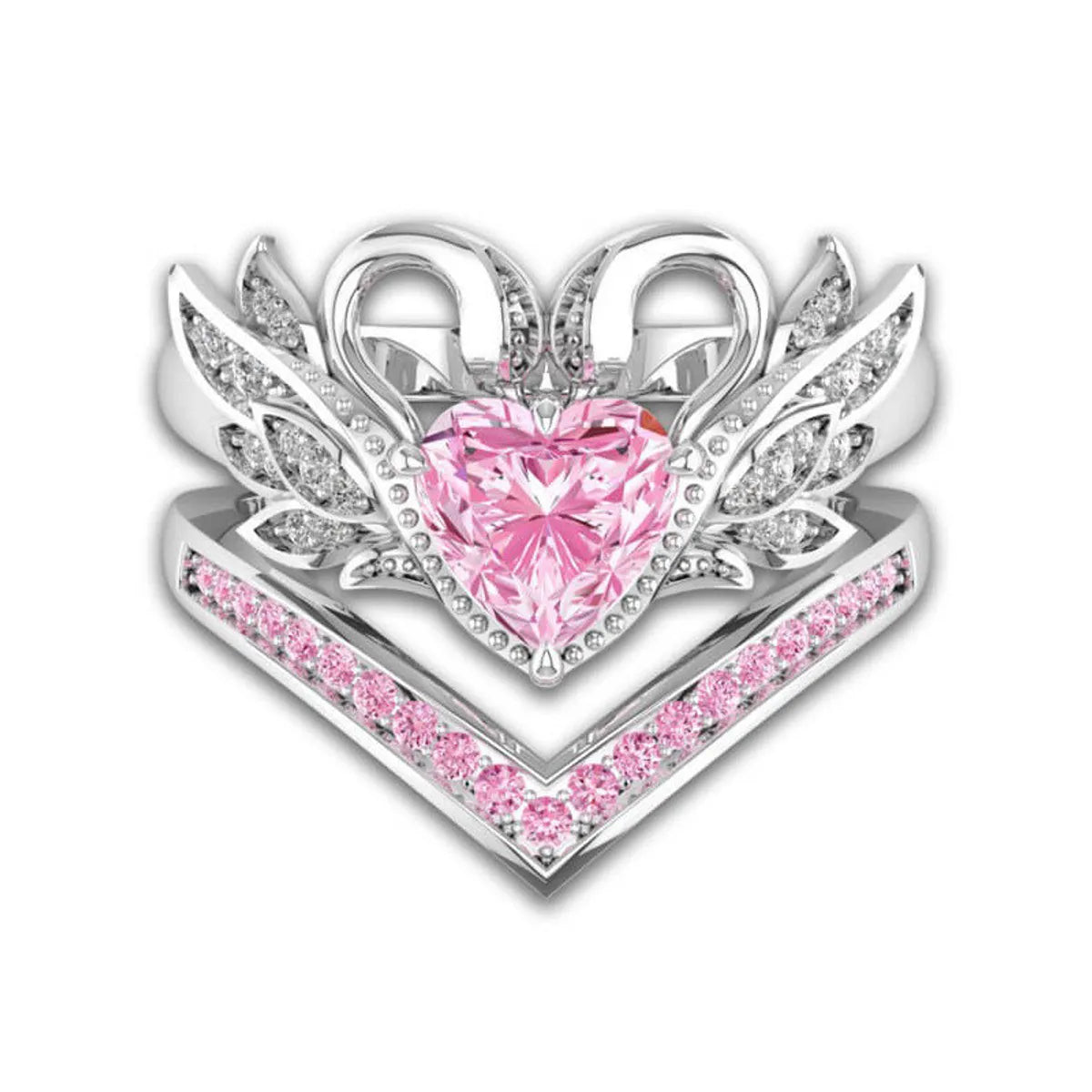 Retro Fashion Heart Shape Crown Alloy Inlay Zircon Rings