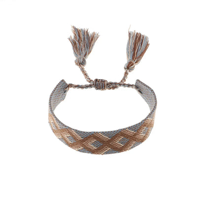 Retro Fashion Plaid Pattern Ribbon Woven Tassel Bracelet