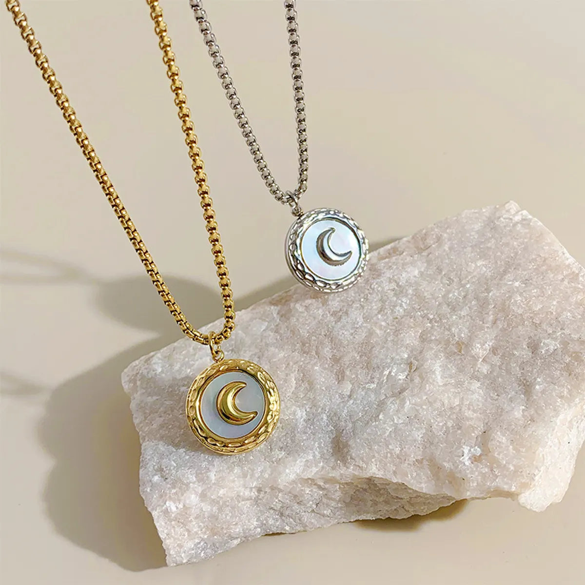 Retro Round Moon Stainless Steel Plating Necklace