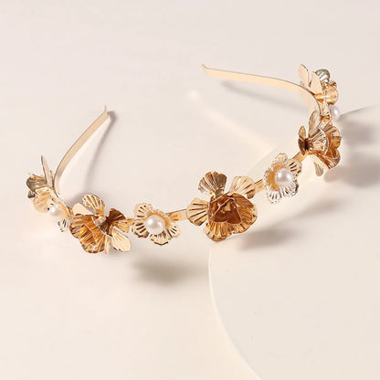 Retro Flower Alloy Handmade Artificial Pearls Hair Band