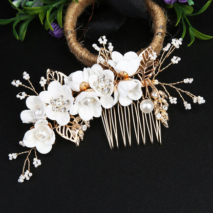 Retro Flower Alloy Handmade Artificial Pearls Hair Combs