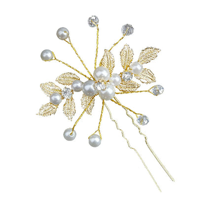 Retro Flower Alloy Handmade Artificial Rhinestones Artificial Pearls Hairpin