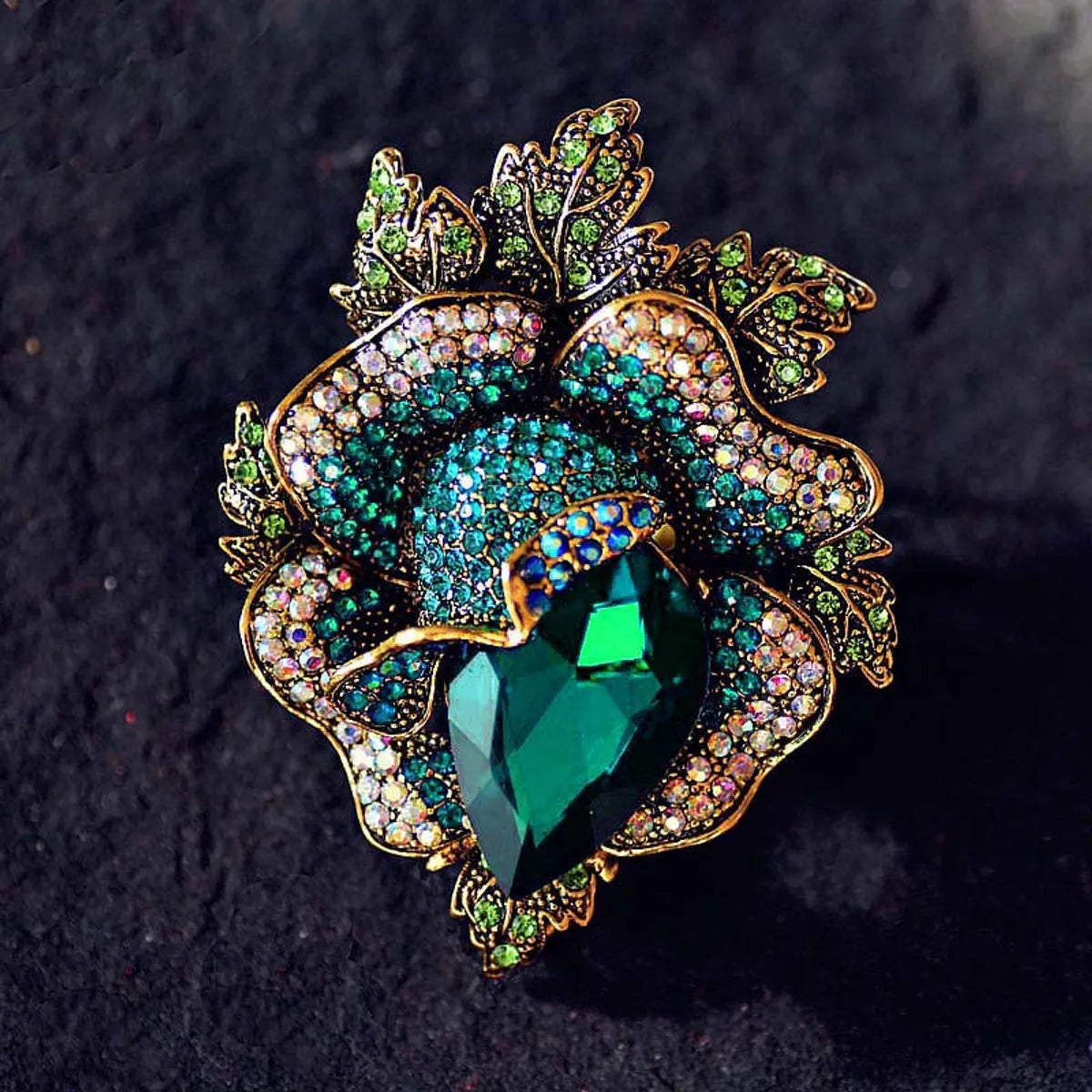 Retro Flower Alloy Inlay Artificial Gemstones Crystal Women'S Brooches